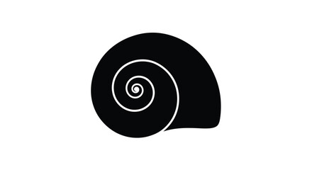 A stark black and white illustration of a nautilus shell with a spiral pattern © Mithon