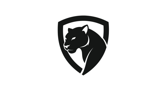 Black panther head inside a shield vector logo