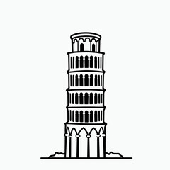 Obraz premium Leaning Tower of Pisa Outline Vector Illustration Minimal Monochrome Line Art