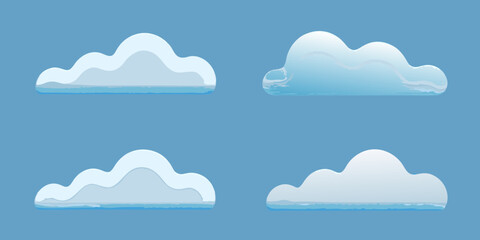 Four stylized white clouds against a light blue background