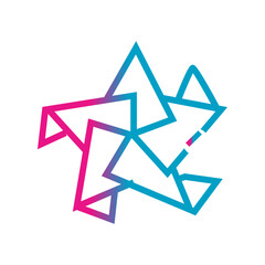 Naklejka premium Abstract origami icon with pink and blue gradient outline vector