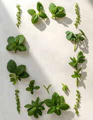 fresh basil leaves and herbs