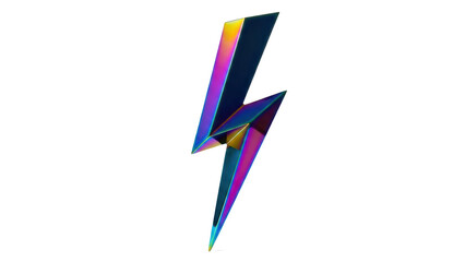 Abstract lightning bolt with rainbow metallic gradient isolated on transparent background