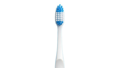 Close up of a blue and white toothbrush isolated on transparent background