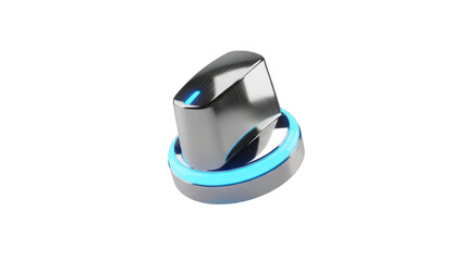 Modern control knob with blue LED accent isolated on transparent background