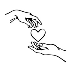 Dibujo sencillo con líneas de dos manos, que se ofrecen un corazón una a la otra © teracreonte