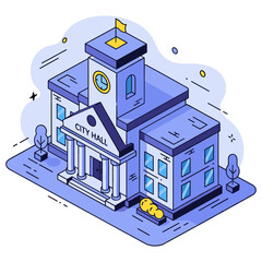 Fototapeta premium Isometric illustration of a modern city hall building with flag. No editable stroke