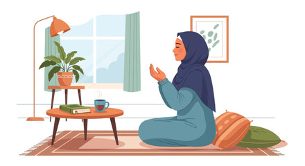 Muslim Woman Praying at Home, Peaceful Islamic Devotion and Spirituality