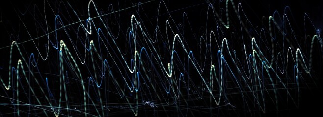 Night photography with selective focus and long exposure. Linear composition in motion. Abstract background, glowing lines. Copy space. Textures of light. Wrapper. Backing. Cover. A unique image.