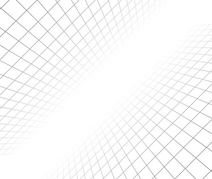 Symmetrical 3D grid perspective background a clean white wireframe illustration featuring mirrored floor and ceiling planes, ideal for technical presentations, VR concepts, and digital void environmet