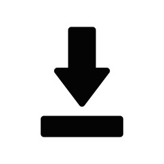 Download or down icon; downward-pointing arrow above a horizontal bar, signifying file saving, data retrieval, or downward navigation for digital interfaces