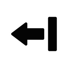 Black exit or sign out icon; featuring a bold left-pointing arrow moving away from a vertical bar, signifying logout, door exit, or system shutdown procedures for user interface navigation