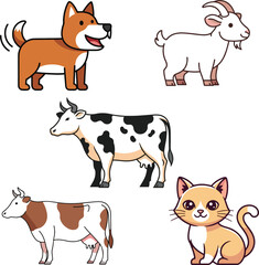 Cute Domestic Farm Animal Illustration Set