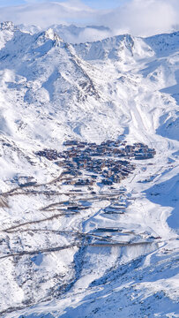 Aerial view of Skiing area of Les Trois Vallees or The 3 Valleys, France