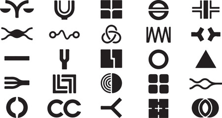 Minimalist black and white abstract symbols & icons collection
