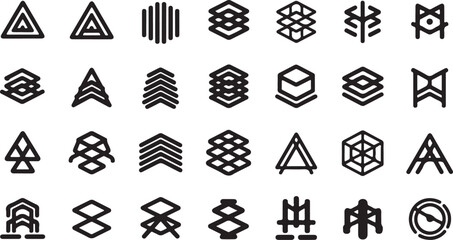Minimalist black and white geometric & abstract icon set collection