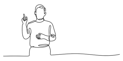 Minimalist one line art illustration of a man explaining or giving advice © Bobita