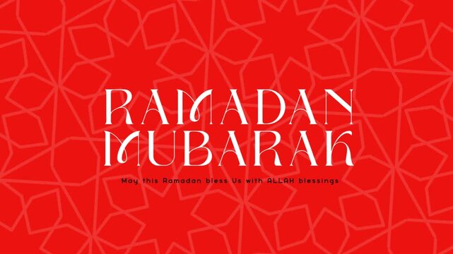 Red and Gold Ramadan Mubarak Islamic Typography Animation on Red Pattern Background