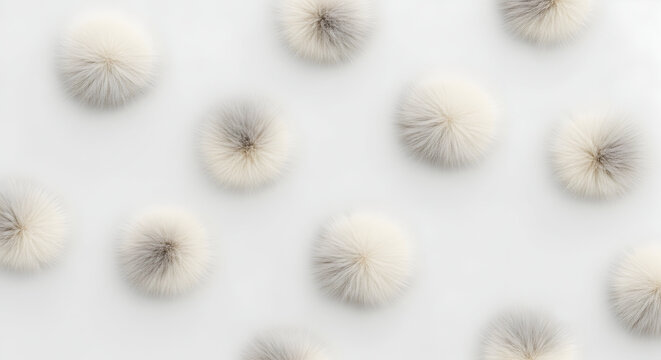 White fluffy dandelion seeds scattered pattern background