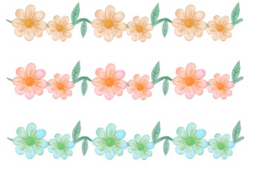 水彩の花のライン素材セット