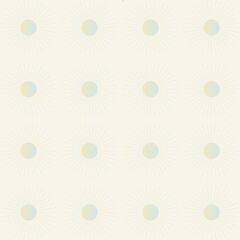 Seamless pattern of abstract sunburst motifs in pastel colors on a cream background