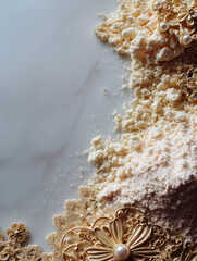 Elegant Abstract Composition Featuring Gold Ornaments with Pearls and Textured Powder
