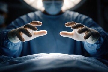 Surgeon Prepares for Operation in a Sterile Environment With Focused Hands Over Patient