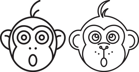 Two surprised monkey faces in simple outline style, cute and expressive cartoon characters
