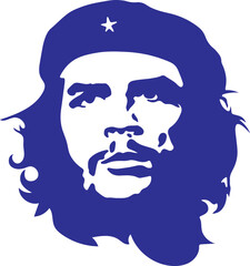 Famous portrait of che guevara with a beret and star in blue and white silhouette style Vector, illustration