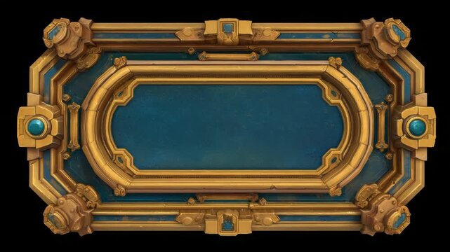Ornate blue and gold decorative frame with geometric designs.