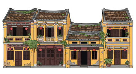 Traditional Asian Style House Facade Architecture.