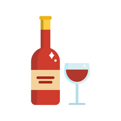 Bottle and glass of red wine icon isolated on white background.