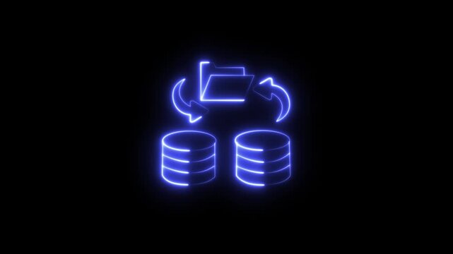 Neon Pink Database File Backup and Data Transfer Concept System Dark Background.