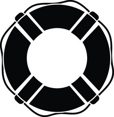 Black and white lifebuoy icon illustration, nautical life ring silhouette for marine safety, water rescue, emergency equipment, flat vector design, isolated safety symbol graphic © Mahabub