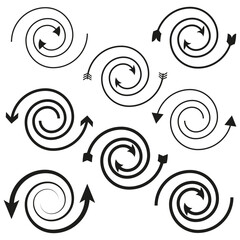 Spiral arrow icon. Rotation cycle symbol. Curvy direction Vector. Round motion sign.