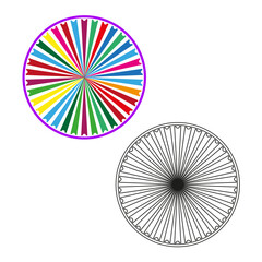 Colorful wheel set. Spectrum ray pattern. Bright circle Vector. Rainbow line design.