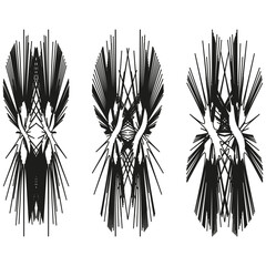 Abstract line wing. Sharp symmetry art. Geometric spike Vector. Tattoo shape set.