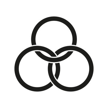 Interlocking circle icon. Three ring chain. Connected loop Vector. Round union symbol.