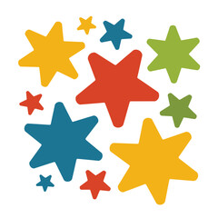 Fototapeta premium Vibrant collection of colorful star shapes scattered across a white background