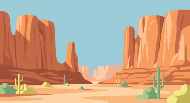 Desert Landscape with Rock Formations and Cacti.