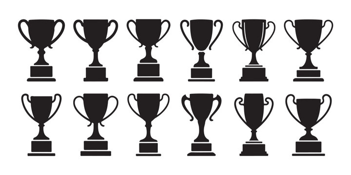 Sport championship trophy cup icons for tournament winners and official competition achievement