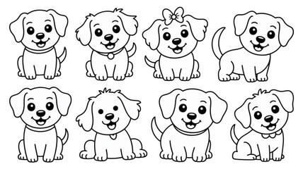 Cute Cartoon Dogs Various Poses isolated on transparent background.