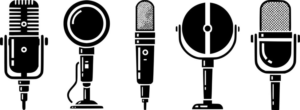  Vintage microphone illustrations in black and white, perfect for music and audio projects