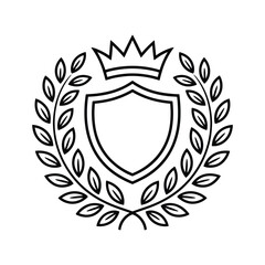 Fototapeta premium Royal Shield with Crown Line Art Vector