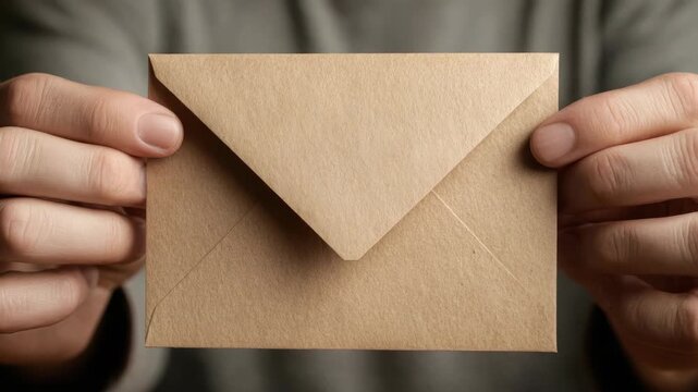 Hands holding brown paper envelope close-up.