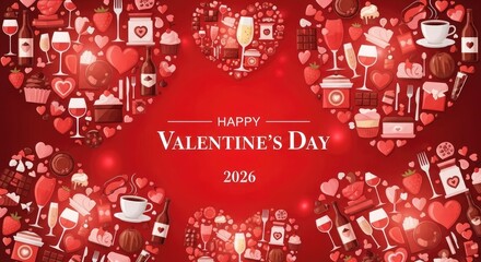 Valentine's Day heart shape with treats and drinks