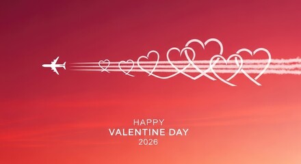 White airplane trails form hearts against red sky love