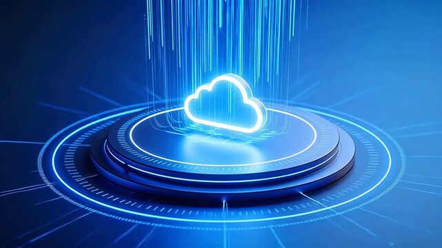 Cloud computing symbol on futuristic platform