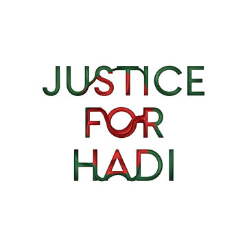 Justice for Hadi - 3D textured text, Bangladesh flag colors, white background