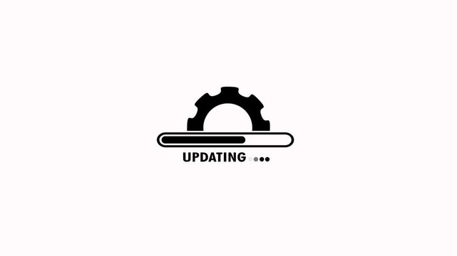 Updating progress bar with gear icon and system operation status. Software update workflow with animated loading progress. system update loading ui with settings icon on white background